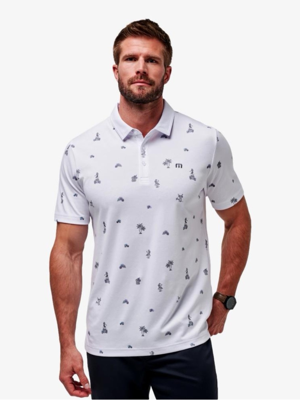 Travis Mathew Men’s L Around The Island Golf Polo Shirt Hawaii Tropic White
